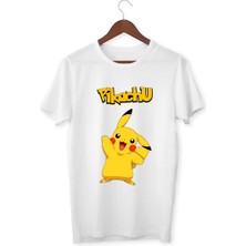 Alpşan Ticaret Pikachu Tişört Pokemon Çocuk Yetişkin Beyaz T-Shirt Pikachu Baskılı Beyaz Tişört