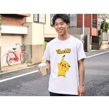 Alpşan Ticaret Pikachu Tişört Pokemon Çocuk Yetişkin Beyaz T-Shirt Pikachu Baskılı Beyaz Tişört