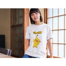 Alpşan Ticaret Pikachu Tişört Pokemon Çocuk Yetişkin Beyaz T-Shirt Pikachu Baskılı Beyaz Tişört