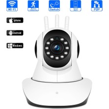 Qasul Cmr 5 Kablosuz Wifi Ip Kamera 1080P Full Hd 3 Mp Hareketli Kamera Gece Görüşlü Beyaz