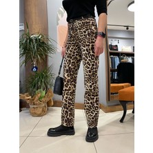 Arzu Özel Moda Atölyesi Leopar Kadın  Slim Straight Pantolon