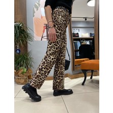 Arzu Özel Moda Atölyesi Leopar Kadın  Slim Straight Pantolon