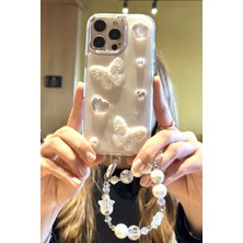 Paladyum Case iPhone 16 Pro Uyumlu Lux Işıltılı Inci Charmlı Kelebekli Kılıf