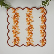 Deco Sonbahar Şerit Yaprak Desenli Etrafı Nakışlı Kumaş Kokteyl Peçetesi 1 Adet