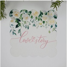 Deco Beyaz Gül ve Aşk Hikayesi Slogan Desenli Dijital Baskılı Kumaş Kokteyl Peçetesi 1 Adet