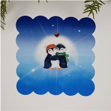 Deco Mavi Zemin Şirin Penguenler Desenli Dijital Baskılı Kumaş Kokteyl Peçetesi 1 Adet