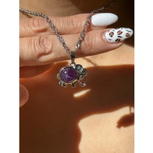 Pure Gem Ametist Doğal Taş Kolye Fil Model Gümüş Kaplama