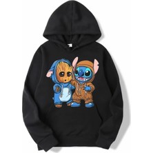 Kids Face Özel Tasarım Kapüşonlu Grootve Arkadaşı Baskılı Kışlık Erkek Çocuk Sweatshırt