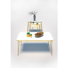 Zigon Sehpa Kr ve Orta Sehpa Kr Set Gold Beyaz Tel 1109