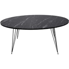 Orta Sehpa Siyah Oval Tel Ayak Mermer Desen