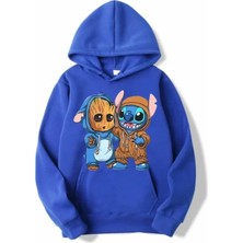 Kids Face Özel Tasarım Kapüşonlu Groot ve Arkadaşı Baskılı Şardonlu Kışlık Erkek Çocuk Sweatshırt