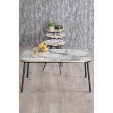 Zigon Sehpa ve Orta Sehpa Kr Set Siyah Metal Ayak Çift Altın Efes