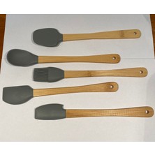 5 Parça Mini Spatula Kaşık Fırça Setleri Yapışmaz Silikon Tencere Ahşap Saplı Renkli Pişirme Mutfak Araçları