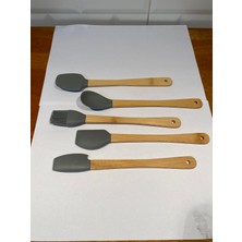 5 Parça Mini Spatula Kaşık Fırça Setleri Yapışmaz Silikon Tencere Ahşap Saplı Renkli Pişirme Mutfak Araçları