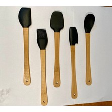 5 Parça Mini Spatula Kaşık Fırça Setleri Yapışmaz Silikon Tencere Ahşap Saplı Renkli Pişirme Mutfak Araçları