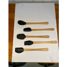 5 Parça Mini Spatula Kaşık Fırça Setleri Yapışmaz Silikon Tencere Ahşap Saplı Renkli Pişirme Mutfak Araçları