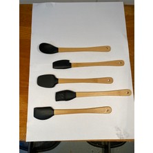 5 Parça Mini Spatula Kaşık Fırça Setleri Yapışmaz Silikon Tencere Ahşap Saplı Renkli Pişirme Mutfak Araçları