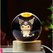 MR Shopping Kuromi 3D Kristal Cam Küre, Ahşap Soketli Gece Lambası,led, Gece Lambası,harika Bir Hediye
