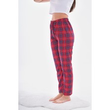 Arvin Pijama Kırmızı Ekose Baskılı Pamuklu Unisex Relaxed Pijama Altı