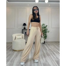Kadın Gofre Bürümcüklü Tiril Kumaş Orijinal Oversize Kesim Palazzo Pantolon