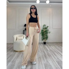 Kadın Gofre Bürümcüklü Tiril Kumaş Orijinal Oversize Kesim Palazzo Pantolon