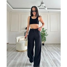 Kadın Gofre Bürümcüklü Tiril Kumaş Orijinal Oversize Kesim Palazzo Pantolon
