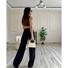 Kadın Gofre Bürümcüklü Tiril Kumaş Orijinal Oversize Kesim Palazzo Pantolon