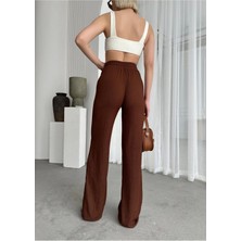Kadın Gofre Bürümcüklü Tiril Kumaş Orijinal Oversize Kesim Palazzo Pantolon