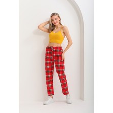 Arvin Pijama Iki Iplik Penye Pamuklu Sarı Ekose Baskılı Unisex Örme Eşofman Pijama Alt