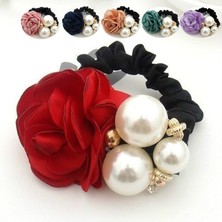 Renjie Shop C Şarap Kırmızısı Tarzı Moda Inci Gül Çiçeği Saç Halkası, Kadın Saç Stil Elastik Saç Halkası, Saç Aksesuarları Wh#10 (Yurt Dışından)