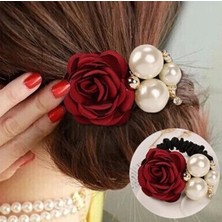 Renjie Shop C Şarap Kırmızısı Tarzı Moda Inci Gül Çiçeği Saç Halkası, Kadın Saç Stil Elastik Saç Halkası, Saç Aksesuarları Wh#10 (Yurt Dışından)