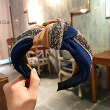 Renjie Shop C Mavi ve Haki Stili Pullu Patchwork Kafa Bandı Turuncu Saç Bantları Kadın Renk Blok Saç Bandı Aksesuarlar Fiyonk Çapraz Bağ Geniş Yan (Yurt Dışından)