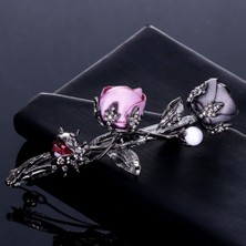 Renjie Shop C Mor ve Gri Tarzı Moda Kadın Düğün Takı Yaprak Saç Aksesuarları Bahar Klips Gül Çiçeği Kristal Saç Tokası Toka Barrette (Yurt Dışından)