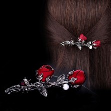 Renjie Shop C Mor ve Gri Tarzı Moda Kadın Düğün Takı Yaprak Saç Aksesuarları Bahar Klips Gül Çiçeği Kristal Saç Tokası Toka Barrette (Yurt Dışından)