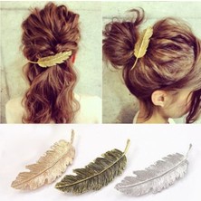 Renjie Shop C Altın Tarzı Yeni Moda Yaprak Tüy Saç Tokası Hairpin Barrette Bobby Kadın Saç Aksesuarları (Yurt Dışından)