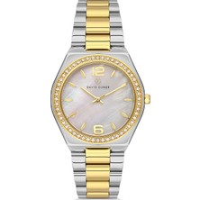 David Guner Sarı Beyaz Kaplama Gümüş Kadranlı Düz Paslanmaz Masif Çelik Kadın Kol Saati