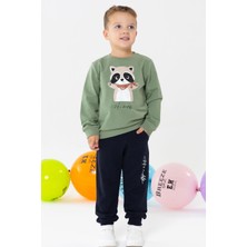 Breeze Erkek Çocuk Eşofman Takım Sevimli Rakun Baskılı 1.5-5 Yaş, Haki Yeşil