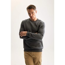 DeFacto 3 İplik Pamuklu Şardonlu İçi Polarlı Regular Fit Bisiklet Yaka Kalın Sweatshirt D7876AXNS