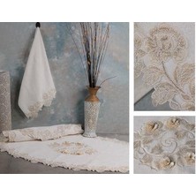 Leydi Home Gülistan Sultan Krem Oval Banyo Paspası 3 Parça
