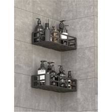 Bramble Life 2li Yapışkanlı Banyo Rafı Şampuanlık Sabunluk Set Antrasit