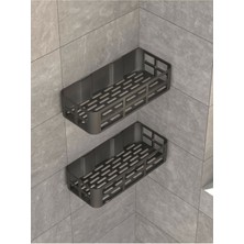 Bramble Life 2li Yapışkanlı Banyo Rafı Şampuanlık Sabunluk Set Antrasit