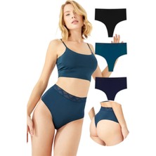 Cottonhill Beauty Cottonhill Basic Yüksek Bel Lazer Kesim Tanga Külot 3'lü Paket - 2