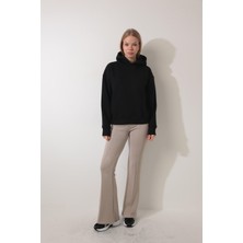 Amida Siyah Sırtı Etnik Nakış Işlemeli Bisiklet Yaka Sweatshirt - 2435
