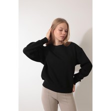 Amida Siyah Sırtı Etnik Çiçek Nakış Işlemeli Bisiklet Yaka Sweatshirt - 2438