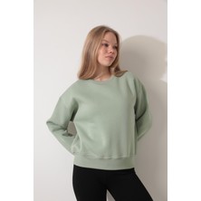 Amida Yeşil Sırtı Etnik Çiçek Nakış Işlemeli Bisiklet Yaka Sweatshirt - 2438