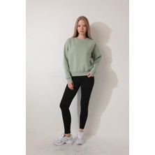 Amida Yeşil Sırtı Etnik Çiçek Nakış Işlemeli Bisiklet Yaka Sweatshirt - 2438