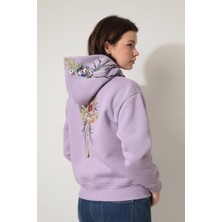 Lila Sırtı ve Kapüşonu Gül Dalı Nakışlı Kapüşonlu Sweatshirt - 2430