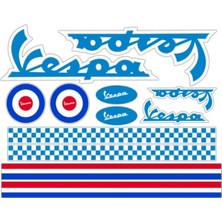 Piaggio Vespa Kask Kırmızı ve Açık Mavi Sticker Etiket Modeli