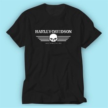 Harley Davidson Skull Siyah Baskı Logo Tshirt Modeli