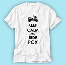 Keep Calm And Ride Pcx Beyaz Baskılı Tshirt Modeli